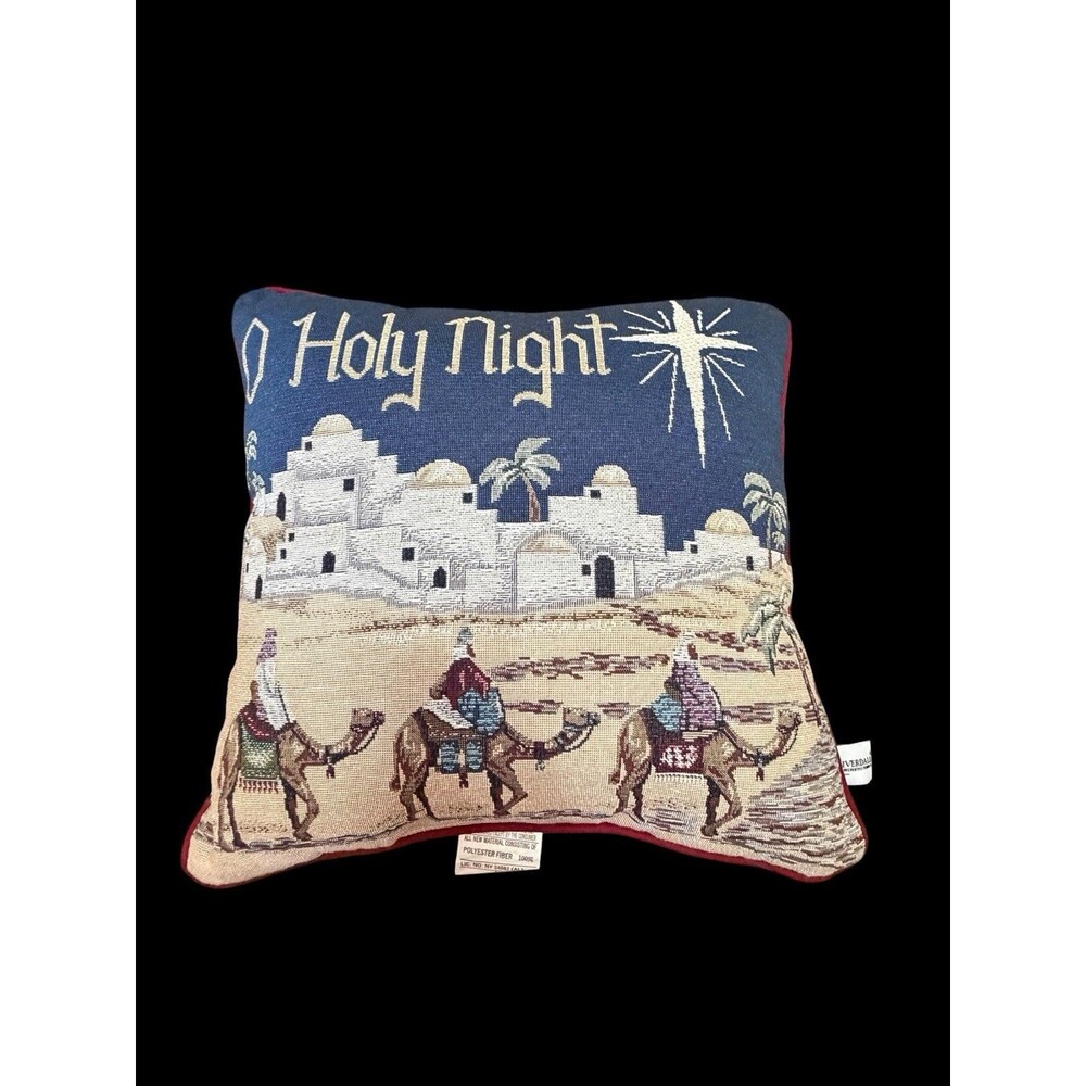 Vtg Riverdale Christmas O Holy Night Tapestry Pillow Camels Star Wisemen 16x16”